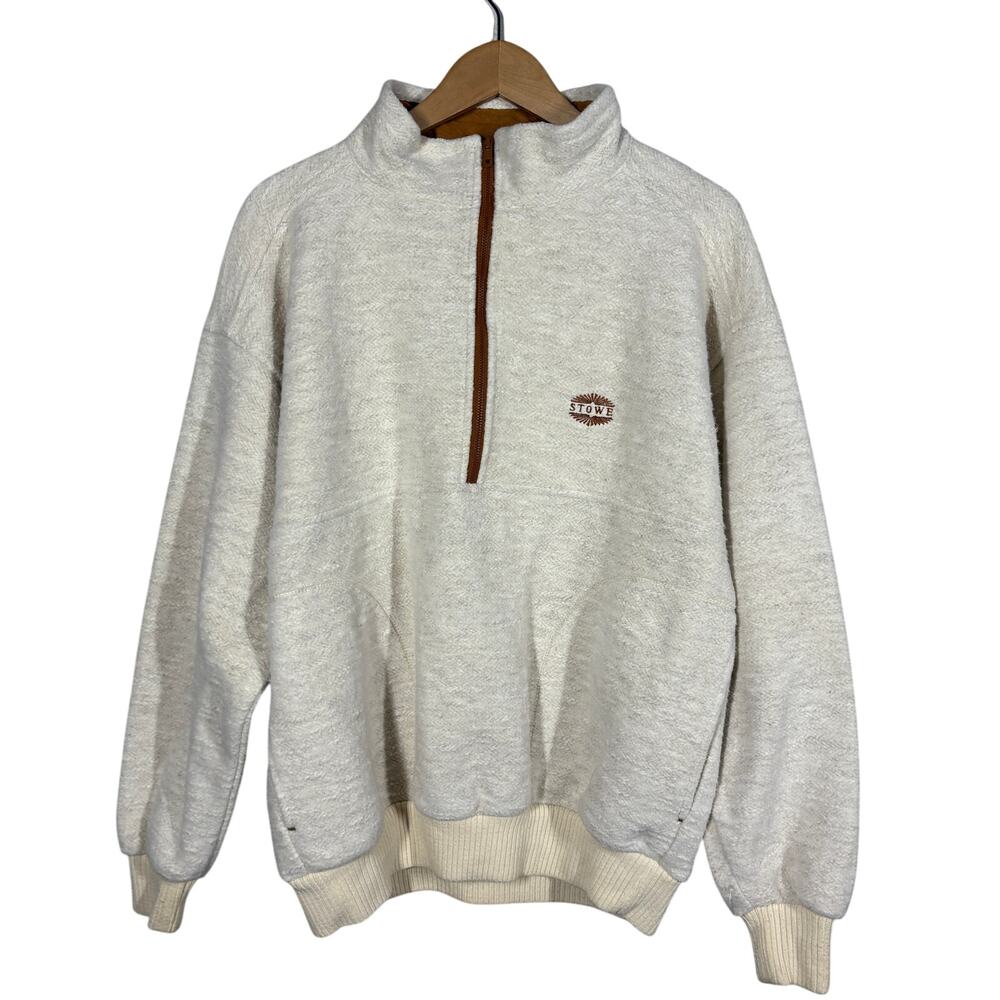 Sunrise Brand Stowe Pullover Fleece Long Sleeve Casual Knit Cream Elbow - L